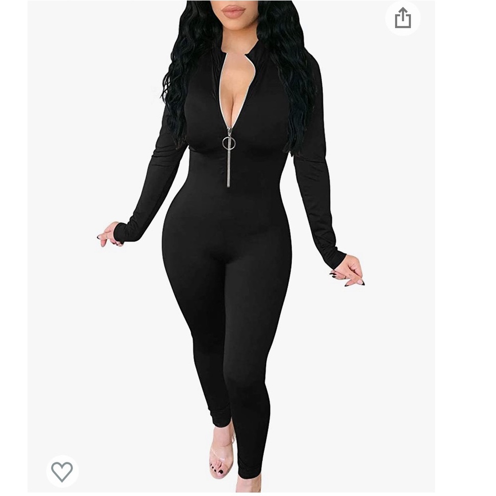 Long sleeve zip up bodycon jumpsuit